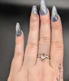 High quality 0.925 sterling silver faceted hyalite opal sized ring- size 7