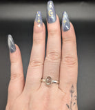 High quality 0.925 sterling silver hyalite opal sized ring- size 10